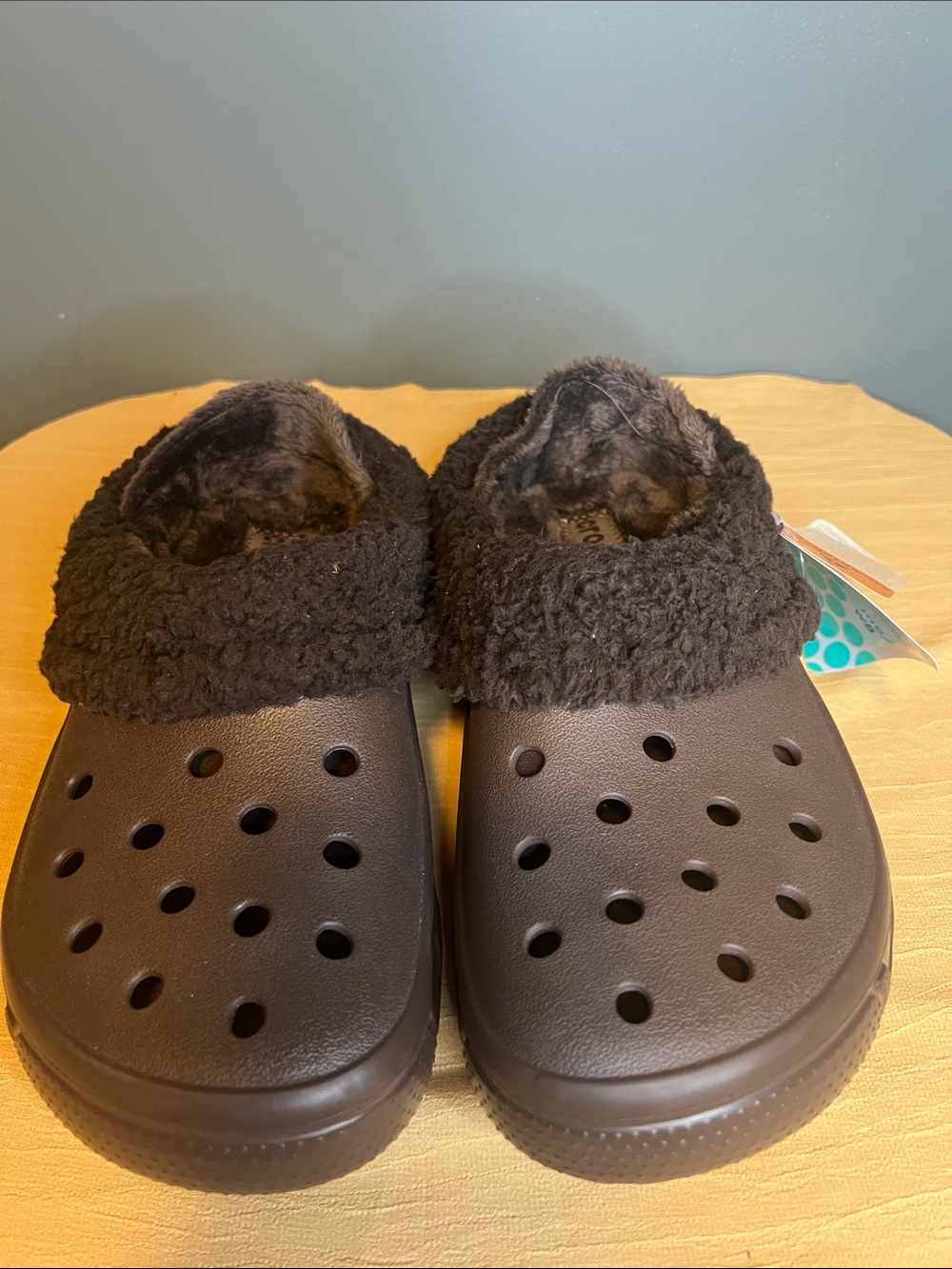 CROCS Kids Fuzz-Lined Clog in Dark Brown